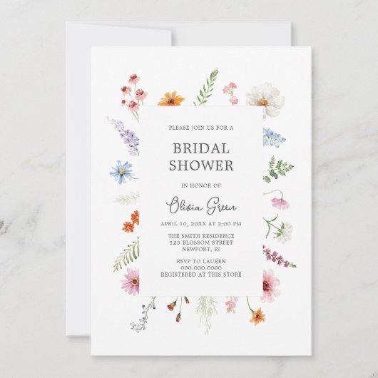 Hübsche Wildblume Rahmen Brautdusche Einladung (Vorderseite)