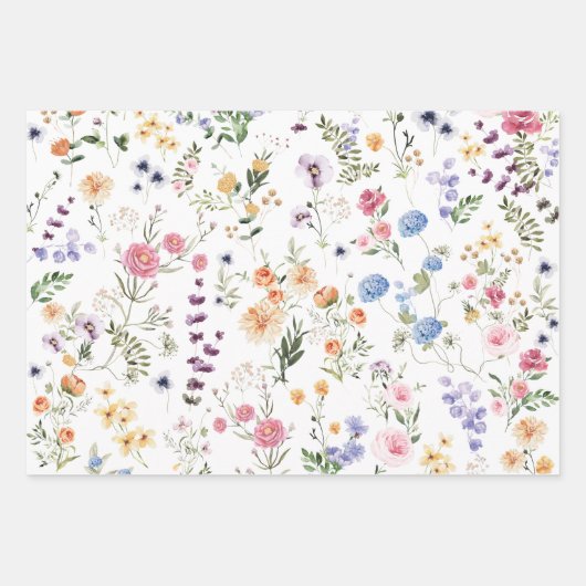 Hübsche Wildblume Wiese Botanischer Blumengarten Geschenkpapier Set (Vorderseite)