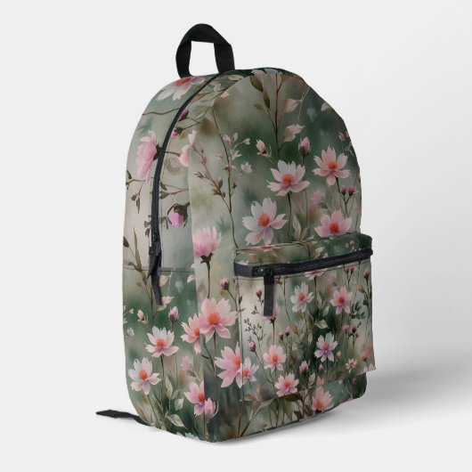 Hübsche Wildblumen Bedruckter Rucksack (Rückseitige Ecke links)