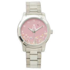 Hübsche Wildblumen für Aquarellfarben und Monogram Armbanduhr