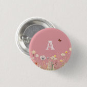 Hübsche Wildblumen für Aquarellfarben und Monogram Button (Vorne & Hinten)