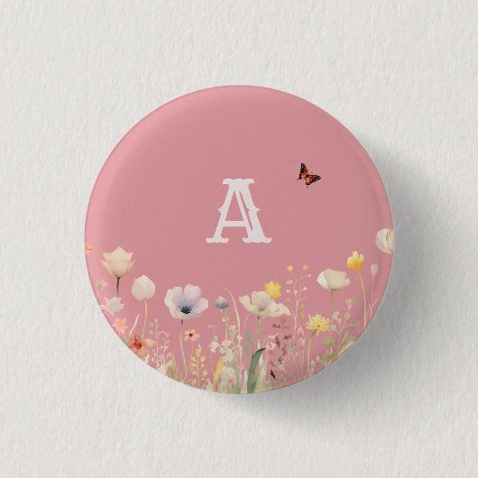 Hübsche Wildblumen für Aquarellfarben und Monogram Button (Vorderseite)