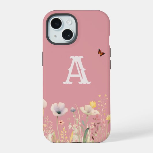 Hübsche Wildblumen für Aquarellfarben und Monogram iPhone 15 Hülle (Rückseite)