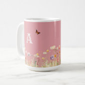 Hübsche Wildblumen für Aquarellfarben und Monogram Kaffeetasse (Vorderseite Links)