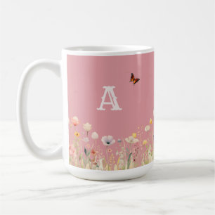 Hübsche Wildblumen für Aquarellfarben und Monogram Kaffeetasse