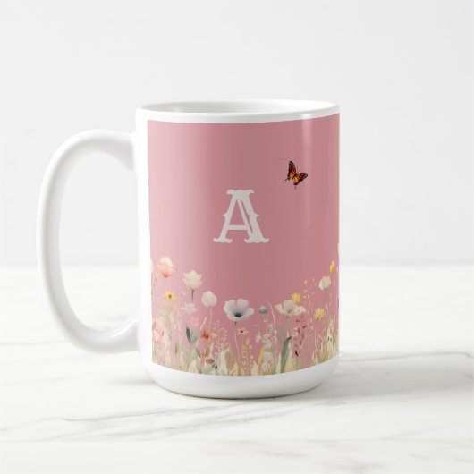 Hübsche Wildblumen für Aquarellfarben und Monogram Kaffeetasse (Links)