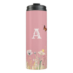 Hübsche Wildblumen für Aquarellfarben und Monogram Thermosbecher