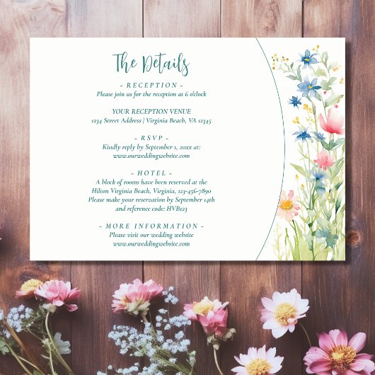 Hübsche Wildblumen für Hochzeiten Begleitkarte