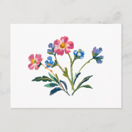 Hübsche Wildblumen in Blau und Rosa Postkarte (Vorderseite)