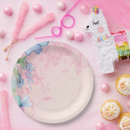 Hübsche Wildblumen in Rosa und Blau Pappteller (Party)