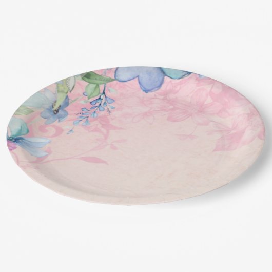 Hübsche Wildblumen in Rosa und Blau Pappteller (Schrägansicht)