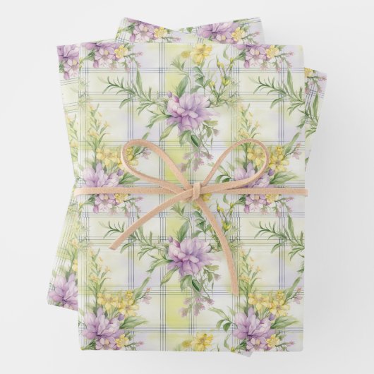 Hübsche Wildblumen Lila, gelb, grün Geschenkpapier Set (Beispiel)