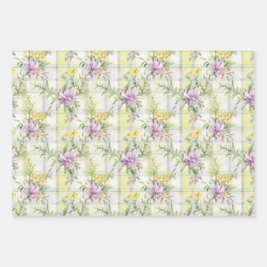 Hübsche Wildblumen Lila, gelb, grün Geschenkpapier Set (Vorderseite)