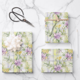 Hübsche Wildblumen Lila, gelb, grün Geschenkpapier Set