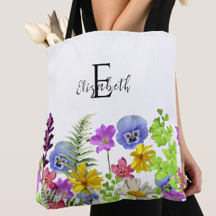 Hübsche Wildblumen mit individuellem Namen und Mon Tasche