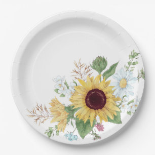 Hübsche Wildblumen mit Sonnenblume und Gänseblümch Pappteller