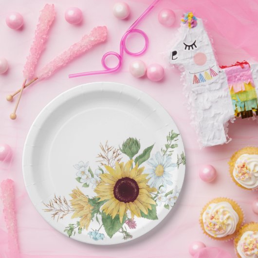 Hübsche Wildblumen mit Sonnenblumen und Daisy Pappteller (Party)