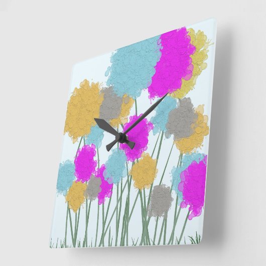 Hübsche Wildblumen Quadratische Wanduhr (Winkel)