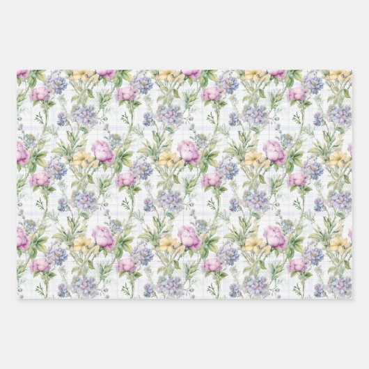 Hübsche Wildblumen Rosa, Lila, gelb Geschenkpapier Set (Vorderseite 2)