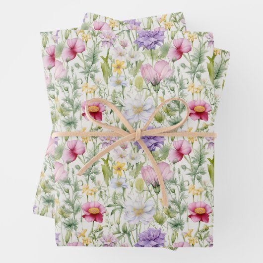 Hübsche Wildblumen Rosa, Lila, Weiß, Gelb Geschenkpapier Set (Beispiel)