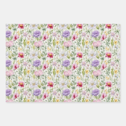 Hübsche Wildblumen Rosa, Lila, Weiß, Gelb Geschenkpapier Set (Vorderseite)
