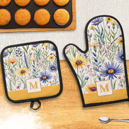 Hübsche Wildblumen Rustikales Elegantes Mit Monogr Ofenhandschuh & Topflappen-Set