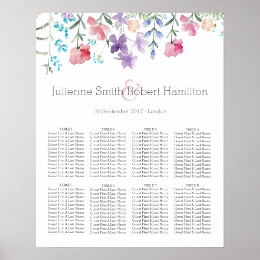 Hübsche Wildblumen Schöne Hochzeitssitzkarte Poster (Vorne)