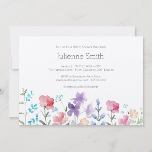 Hübsche Wildblumen Schönes Brautparty Einladung (Vorderseite)