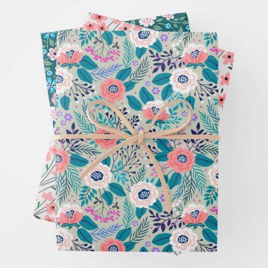 Hübsche Wildblumen Umverpackungspapier Set 3 Geschenkpapier Set (Beispiel)