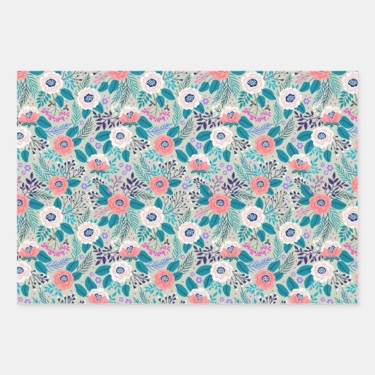 Hübsche Wildblumen Umverpackungspapier Set 3 Geschenkpapier Set (Vorderseite)