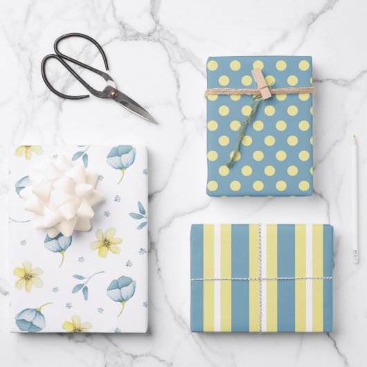 Hübsche Wildblumen Wrapping Paper Set 3 Geschenkpapier Set (Vorderseite)