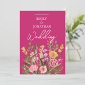 Hübsche wilde Blume schreiben Hochzeit Einladung (Stehend Vorderseite)