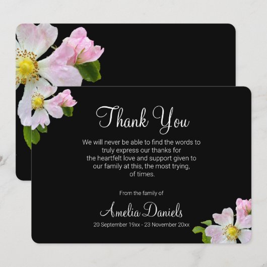 Hübsche Wilde Rose Beerdigung Dankeschön Karte (Vorne/Hinten)