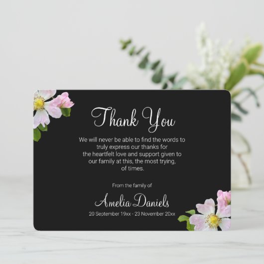 Hübsche Wilde Rose Beerdigung Dankeschön Karte (Stehend Vorderseite)