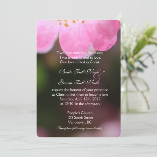 Hübsche wildrosa Rosa Blume Einladungen für Hochze (Stehend Vorderseite)