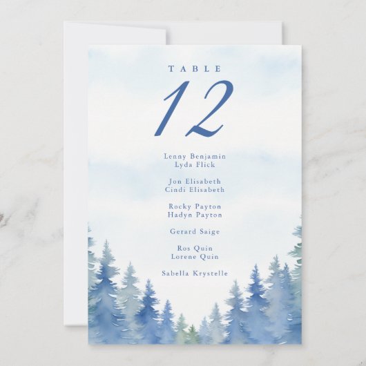 Hübsche Winterkiefernbäume Hochzeitstabelle Einladung (Rückseite)