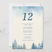 Hübsche Winterpinienbäume - blaue Sitzkarte Einladung (Vorderseite)