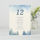 Hübsche Winterpinienbäume - blaue Sitzkarte Einladung (Stehend Vorderseite)