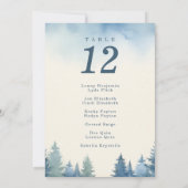 Hübsche Winterpinienbäume - blaue Sitzkarte Einladung (Rückseite)