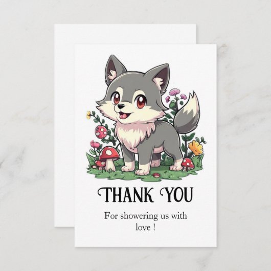 Hübsche Wolf-Babydusche Dankeskarte (Vorne/Hinten)