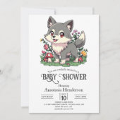 Hübsche Wolf-Babydusche Einladung (Vorderseite)