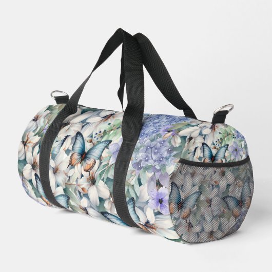 Hübsche zarte Blüten und Schmetterlinge Duffle Bag (Rechte Ecke)