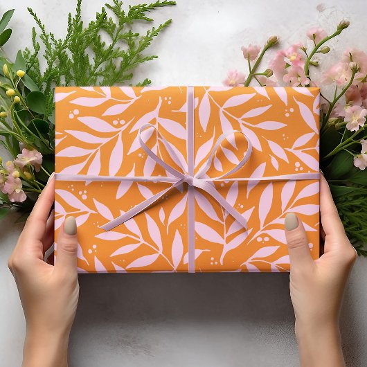 Hübsche Zweige - orange und rosa Geschenkpapier Set
