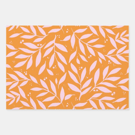 Hübsche Zweige - orange und rosa Geschenkpapier Set (Vorderseite)