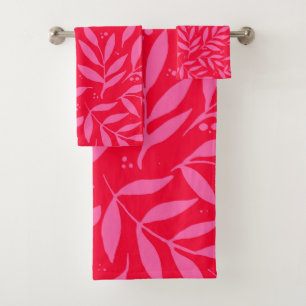Hübsche Zweige - rosa und rot Badhandtuch Set
