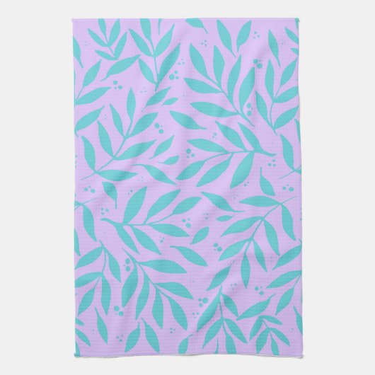Hübsche Zweige - türkis und violett Geschirrtuch (Vertikal)