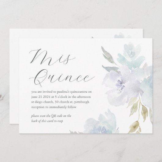 Hübscher 15. Geburtstag Quinceañera QR Code Einladung (Vorne/Hinten)