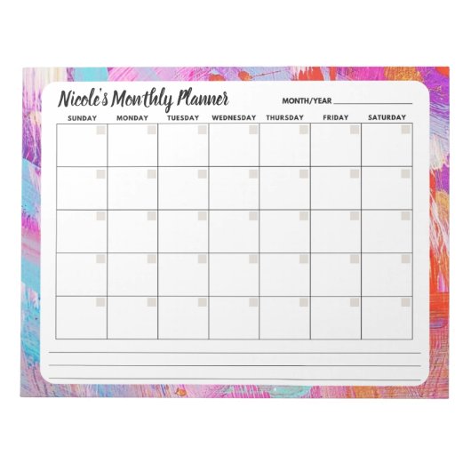 Hübscher Abstrakter Monatskalender Notizblock (Vorderseite)