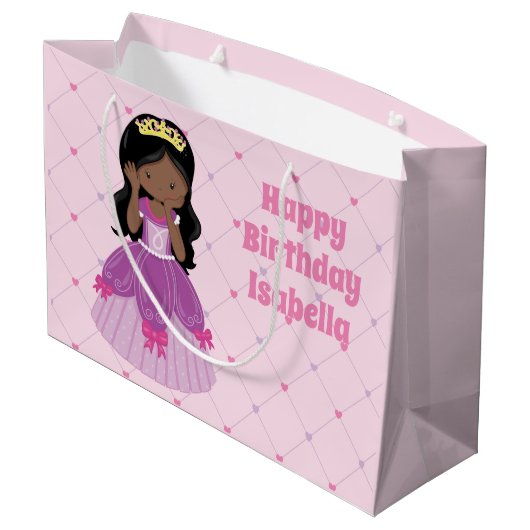 Hübscher afrikanischer Prinzessin Pink zum Geburts Große Geschenktüte (Rückseite Schrägansicht)
