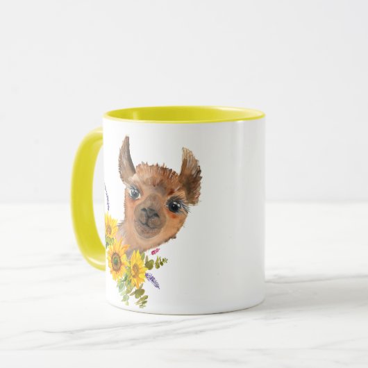 Hübscher Alpaca Llama mit Sonnenblumen Tasse (Vorderseite Links)
